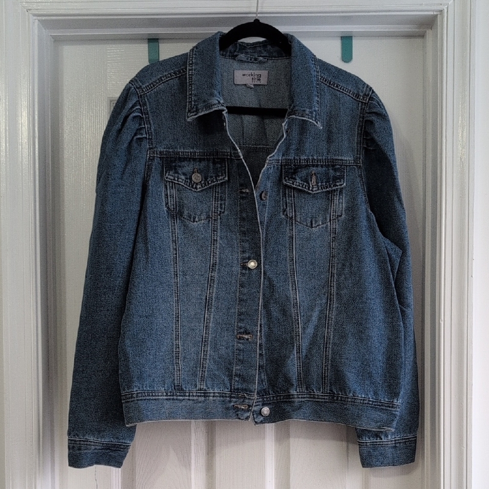 Women's Blue Jean Jacket With Ruffle Detail On Shoulder